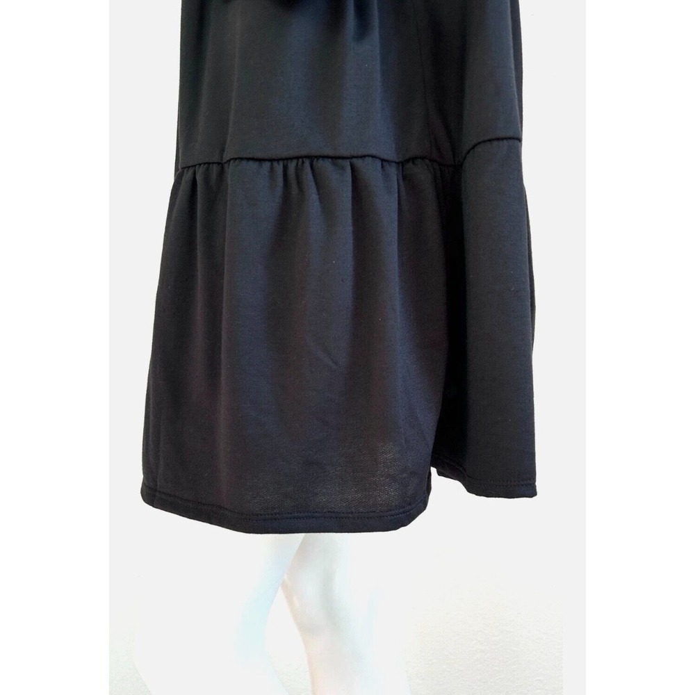 Kenedik Tiered Dress Size Large Black Knit Long Sleeve Short Soft Stretch NWT - Picture 6 of 8
